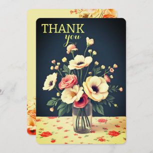 Floral Personalized Yellow Flat Thank You Card