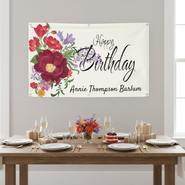 Floral Personnalisé Bonne Bannière d'anniversaire (Floral Personalized Happy Birthday Banner)