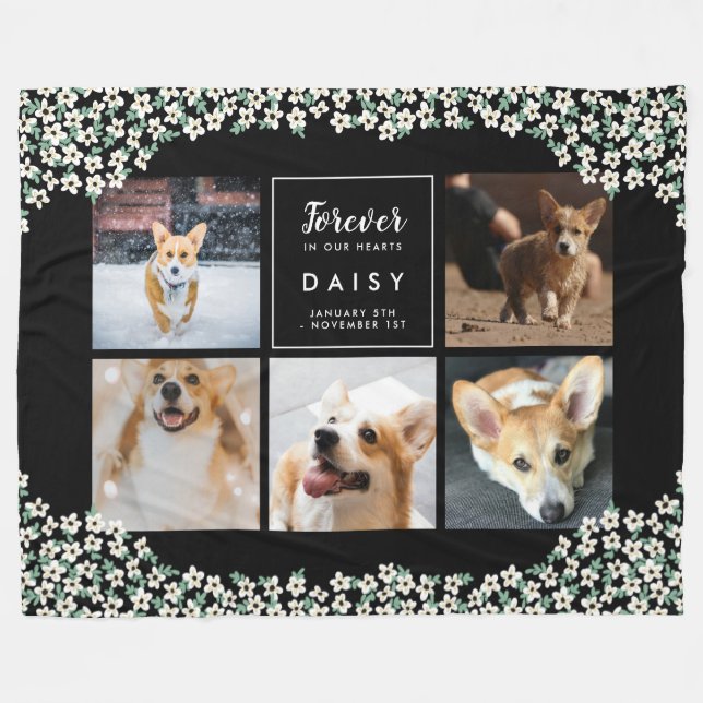Floral Pet Forever In Our Hearts Photo Collage Fleece Blanket (Front (Horizontal))