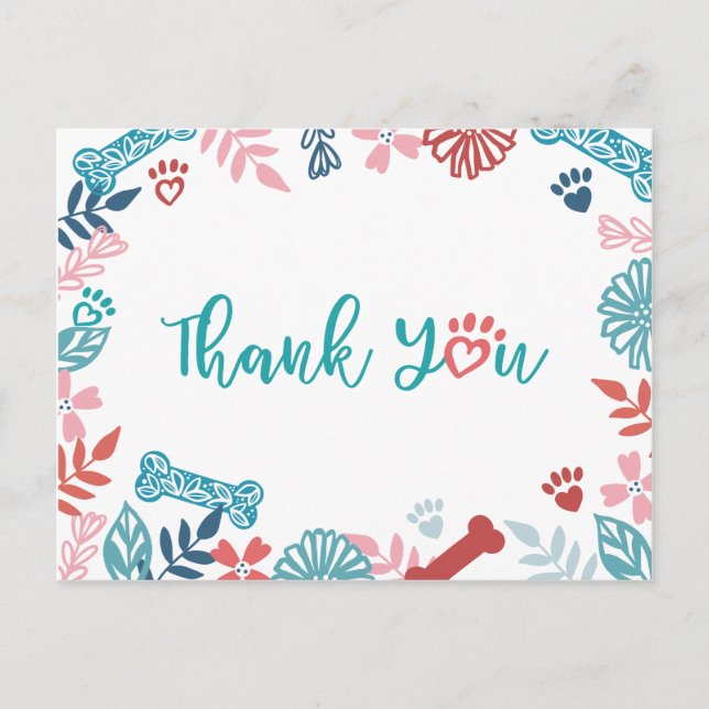 Floral Pet Pattern Appointment Reminder Thank You Postcard (Front)