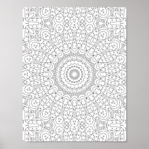 Floral Petal Mosaic Mandala Coloring Page Design Poster