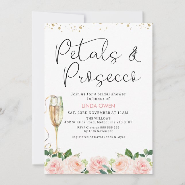 Floral Petals and Prosecco Bridal Shower Invitation (Front)