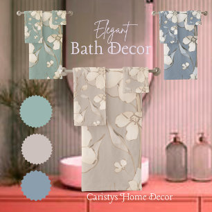 Floral Petals Cream Shades Pale Beige Background Bath Towel Set