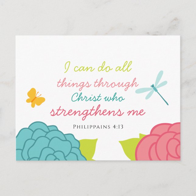 Floral Philippians 4:13 Carte postale (Devant)