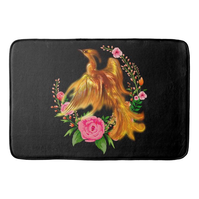 Floral Phoenix Rises From The Fiery Ashes Fantasy  Bath Mat (Front)