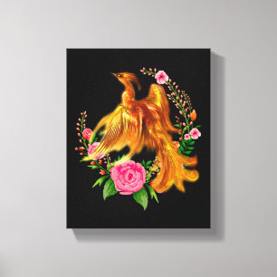 Floral Phoenix Rises From The Fiery Ashes Fantasy  Canvas Print