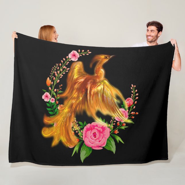 Floral Phoenix Rises From The Fiery Ashes Fantasy  Fleece Blanket (In Situ)
