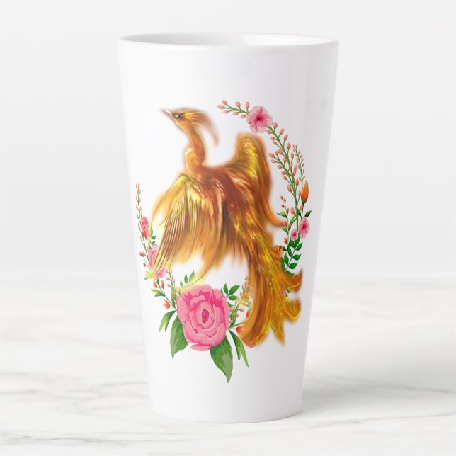 Floral Phoenix Rises From The Fiery Ashes Fantasy  Latte Mug (Front)