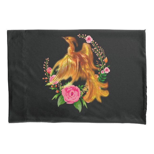 Floral Phoenix Rises From The Fiery Ashes Fantasy  Pillowcase (Front)