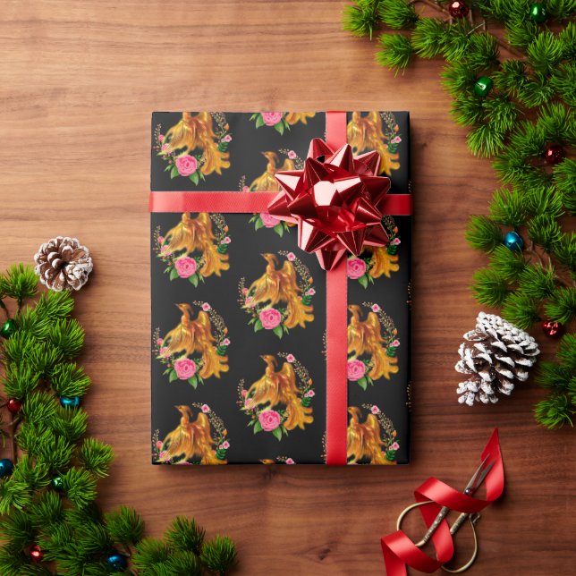 Floral Phoenix Rises From The Fiery Ashes Fantasy  Wrapping Paper (Holiday Gift)