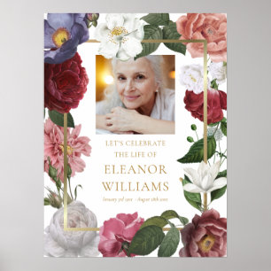 Floral Photo Celebration of Life Funeral Sign