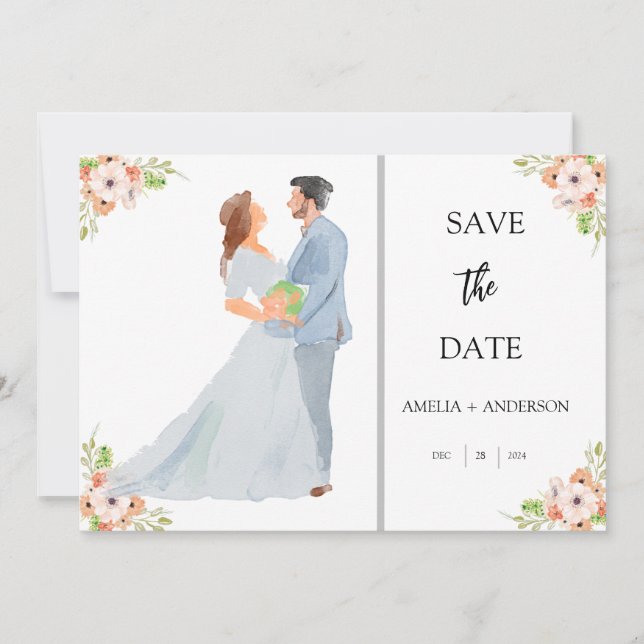 Floral Photo Changeable   Save The Date (Front)