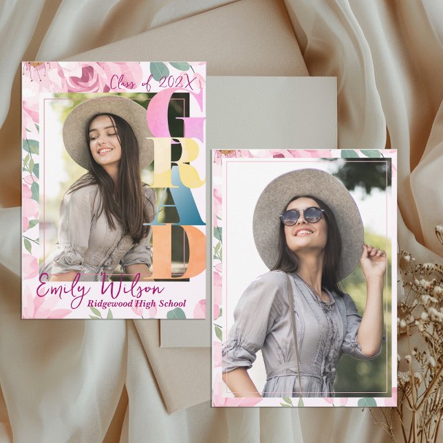 Floral Photo Class of 2026 Graduation Announcement (Floral Photo Graduation Announcement Card | Class of 2026 Senior Girl )