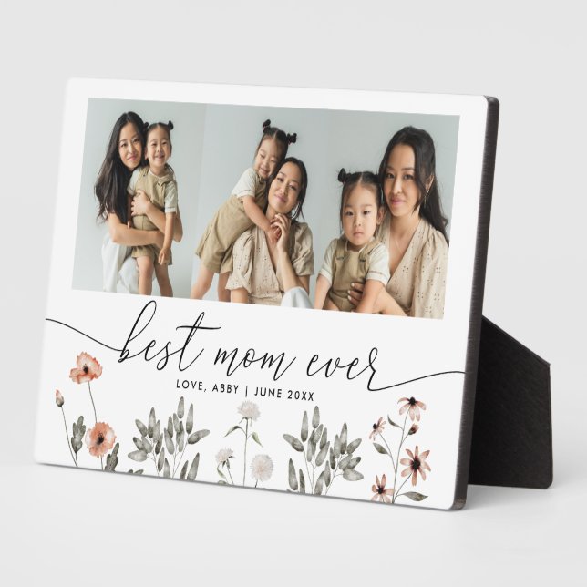 Floral Photo Collage Best Mom Ever Keepsake Plaque (Side)