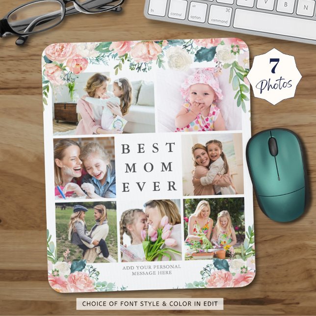 Floral Photo Collage BEST MOM EVER Personalized Mouse Pad (Creator Uploaded)