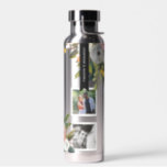 Floral Photo Collage Water Bottle<br><div class="desc">Personalized names over painted floral bouquet with square photo frames.</div>