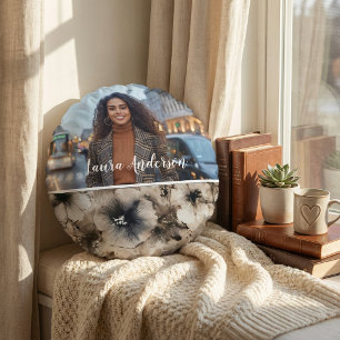 Floral photo create your own modern cute  round pillow