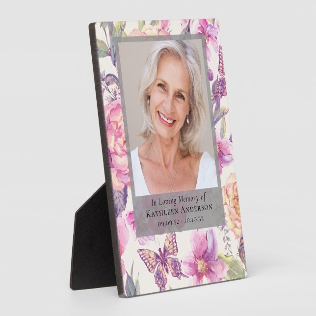 Floral Photo Funeral Memorial  Plaque (Side)
