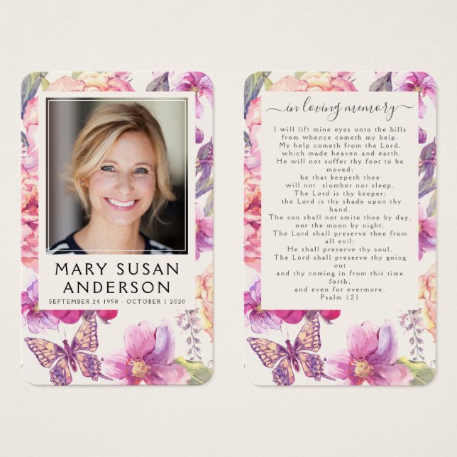 Floral Photo Funeral Memorial Prayer Card (Front & Back)