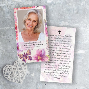 Floral Photo Funeral Memorial Prayer Card