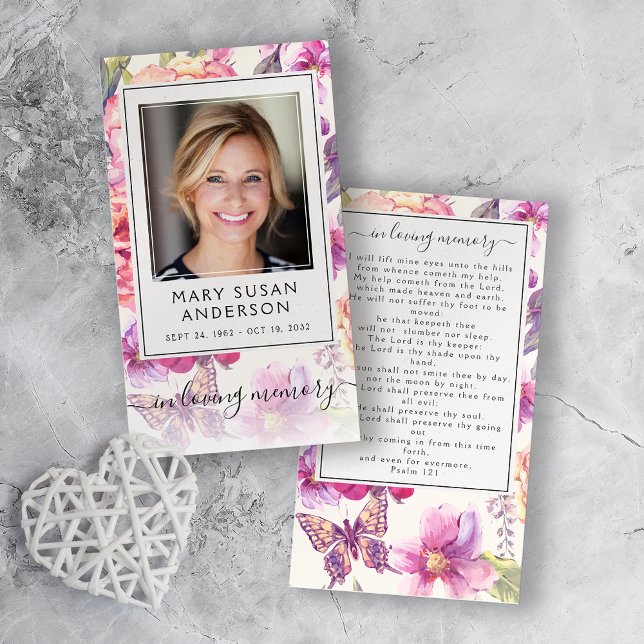 Floral Photo Funeral Memorial Prayer Card (Creator Uploaded)