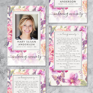 Floral Photo Funeral Memorial Prayer Card