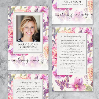 Floral Photo Funeral Memorial Prayer Card