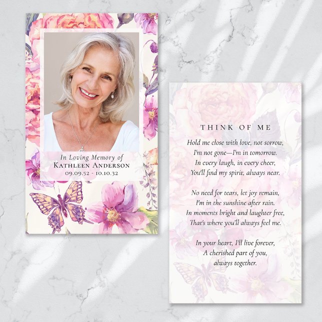 Floral Photo Funeral Memorial Prayer Card (Creator Uploaded)