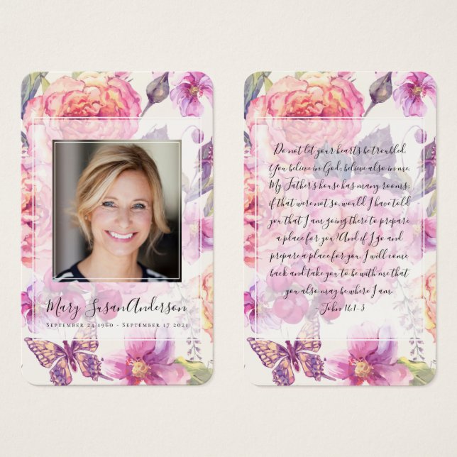 Floral Photo Funeral Memorial Prayer Card (Front & Back)