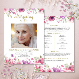 Floral Photo Funeral Order Of Service Program