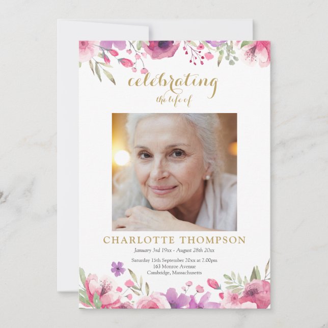 Floral Photo Funeral Order Of Service Program (Front)