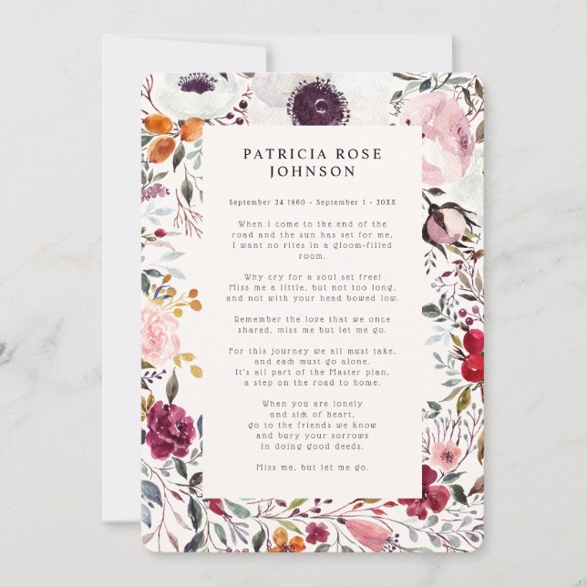 Floral Photo Funeral Poem Faire-part (Devant)