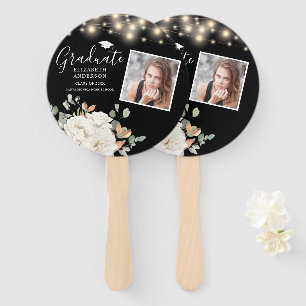 Floral Photo Graduation String Lights Black Hand Fan