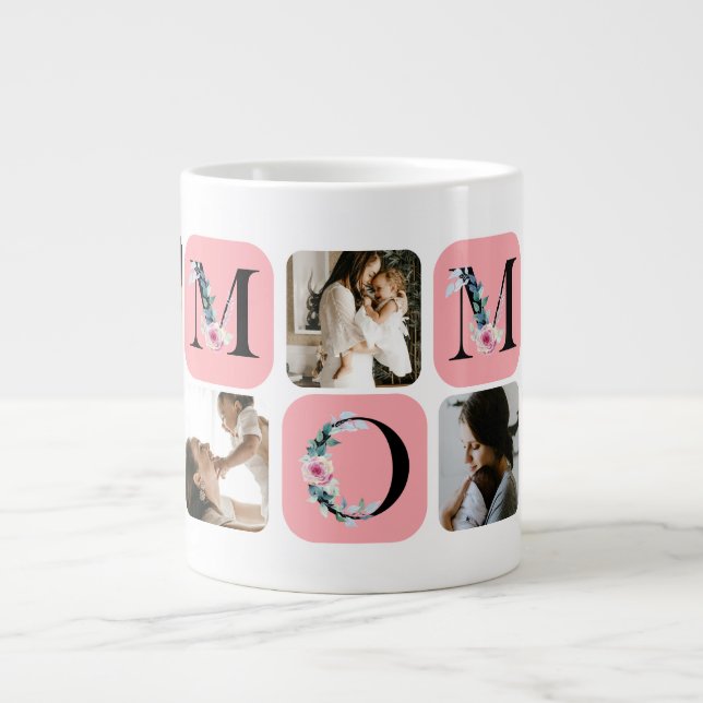 Floral Photo Grid Mother's Day Large Coffee Mug (Front)