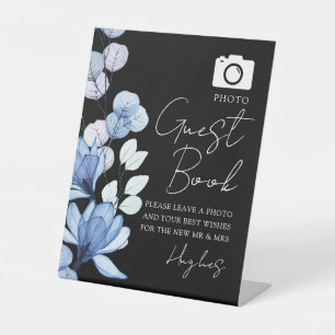 Floral Photo Guest Book Black And White Wedding Pedestal Sign