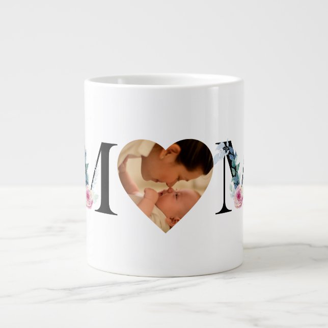 Floral Photo Heart Mother's Day Large Coffee Mug (Front)