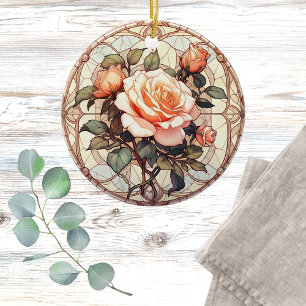 Floral Photo Memorial  Ceramic Ornament