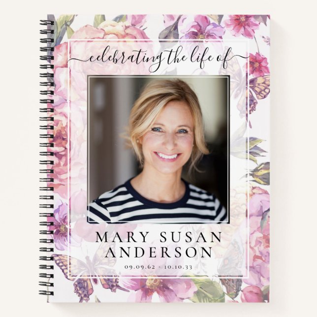 Floral Photo Memorial Guest Book (Front)