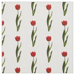Floral Photography Red, Green, White Tulip Pattern Fabric