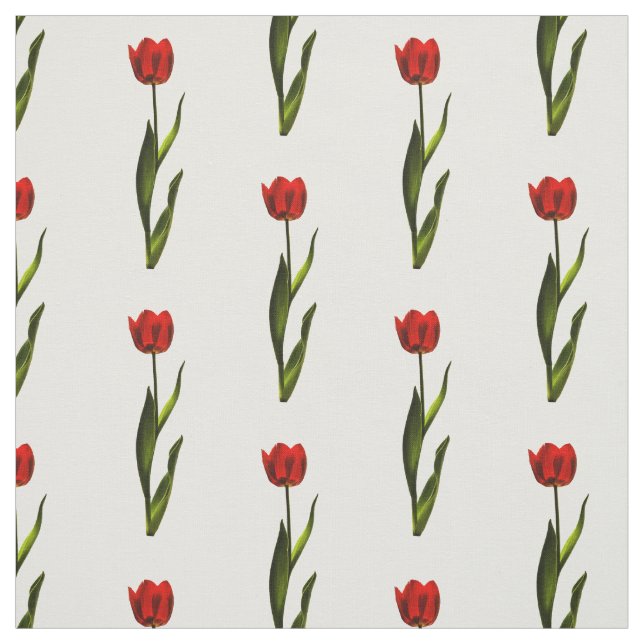 Floral Photography Red, Green, White Tulip Pattern Fabric (Swatch)