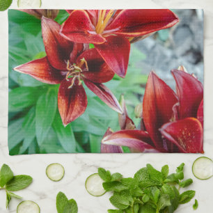 Floral Photography, Red Stargazer Lily Kitchen Towel
