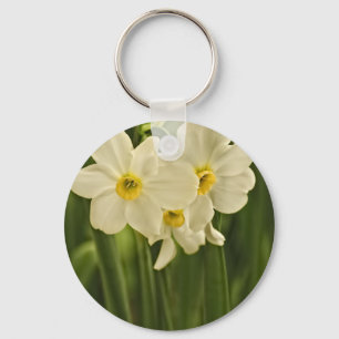 Floral Photography:  White Spring Narcissus Keychain