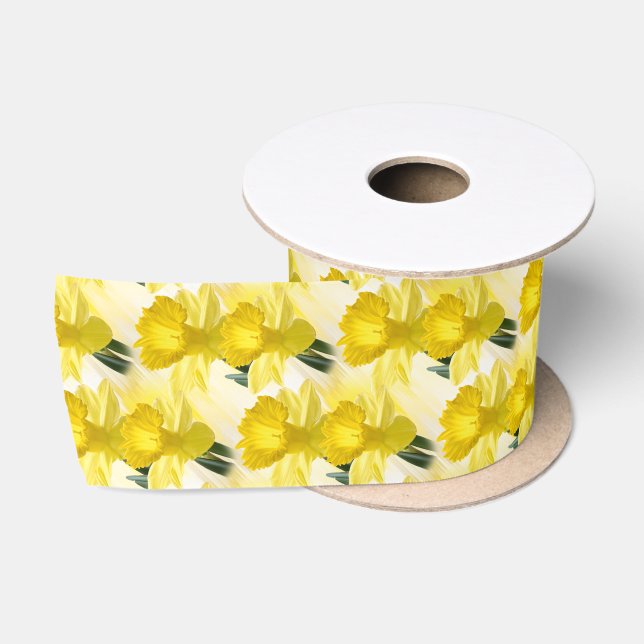 Floral Photography Yellow Daffodils Pattern Satin Ribbon (Spool)