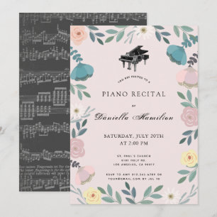 Floral Piano rose Considérant Invitation