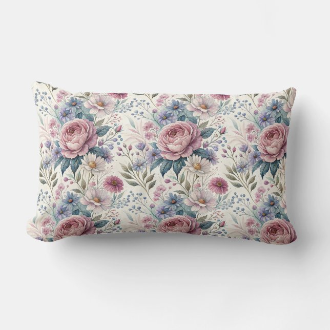 Floral Pillow Cover with Vintage Bloom Pattern (Front)