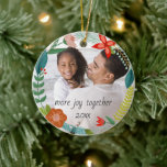 Floral & Pine Wreath | Full Photo | Holiday Ceramic Ornament<br><div class="desc">This beautiful holiday photo ornament features a wreath frame (made up of colourful hand drawn flowers,  leaves,  pine boughs,  berries,  and sprigs). All artwork created exclusively by Orabella Prints - you won't find this design anywhere else! :)</div>