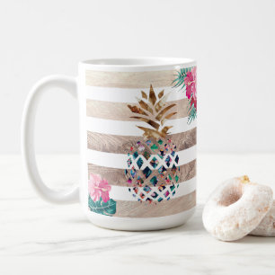 Floral Pineapple gold striped Coffee Mug
