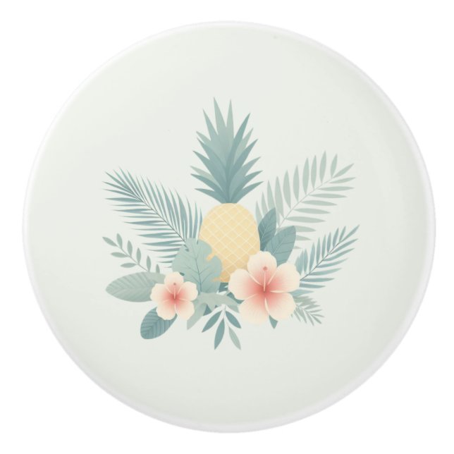 Floral Pineapple & Hawaiian Ceramic Knob (Front)