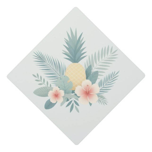 Floral Pineapple & Hawaiian Graduation Cap Topper (Front)