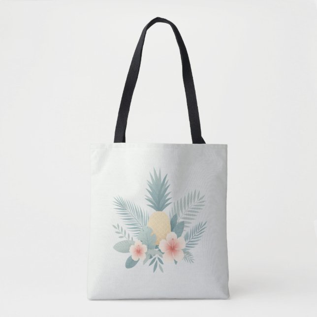 Floral Pineapple & Hawaiian Tote Bag (Front)